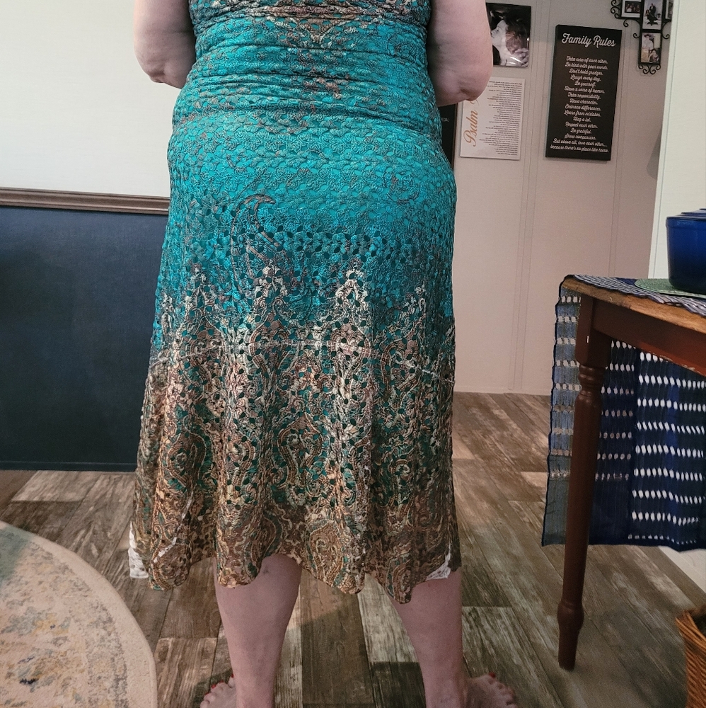 Reba Blue and Gold Sleeveless Midi Sundress